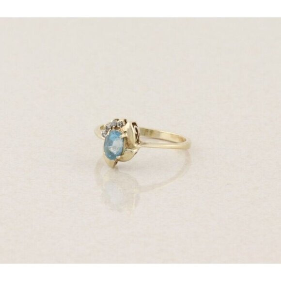 10k Yellow Gold Natural Swiss Blue Topaz and Diamond Ring Size 7 1/2 - Picture 5 of 7